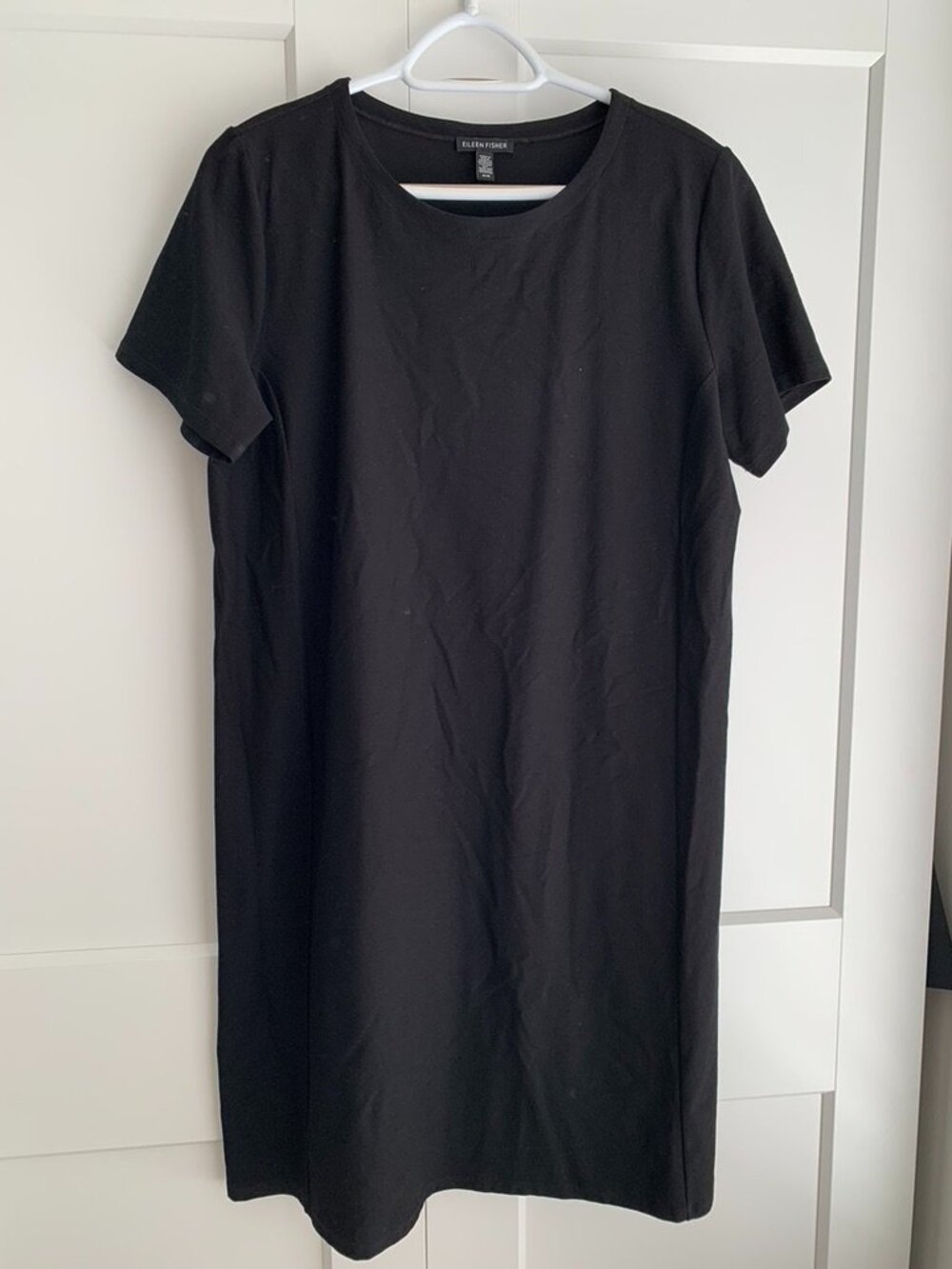 Eileen Fisher Stretch Crepe Dress Jewel Neck Washable Size M black Knee length